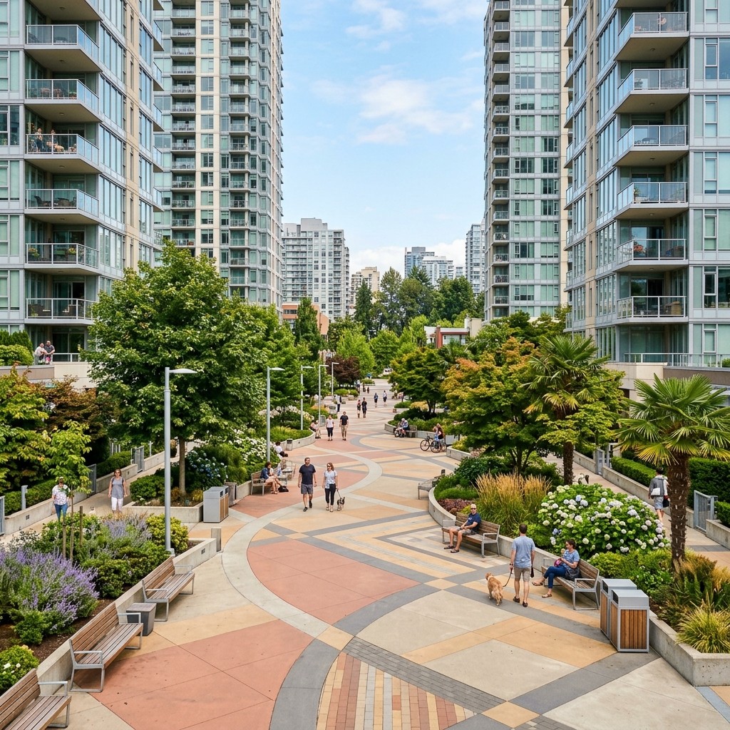 Colored Walkways and Pitching Slabs at Cadman Towers